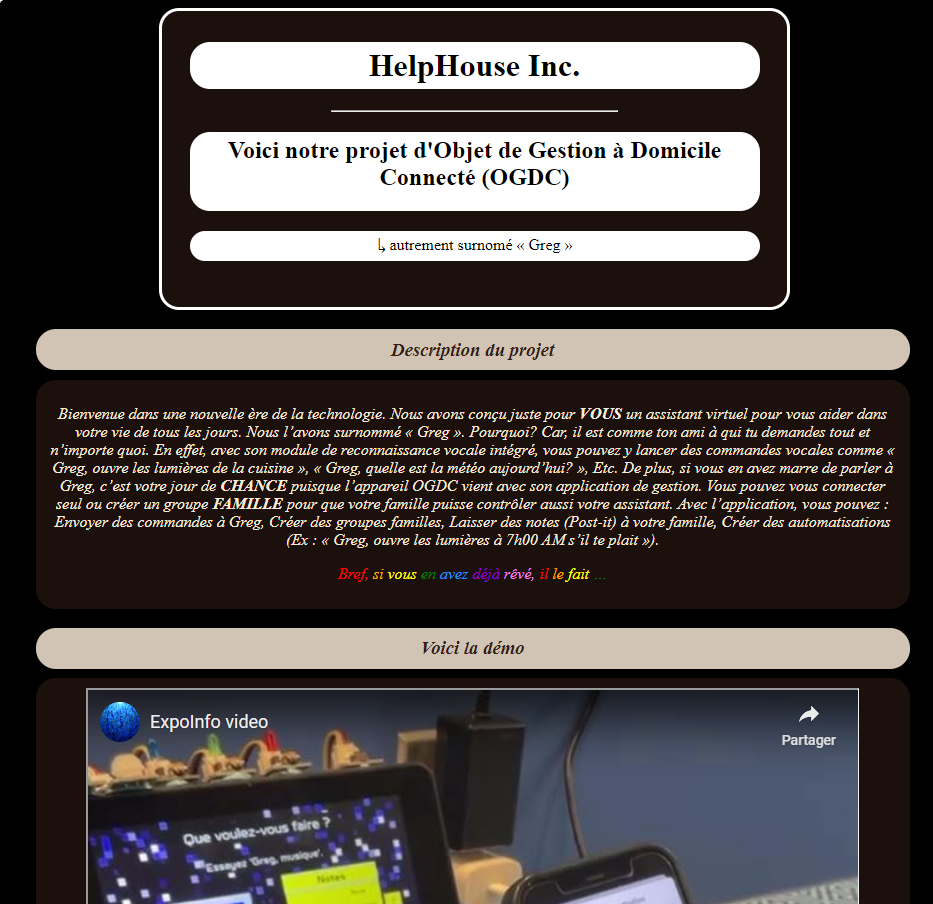 Page web ExpoInfo contenant plusieurs <article> avec les coté arrondit et disposer en colonne de <table-css>